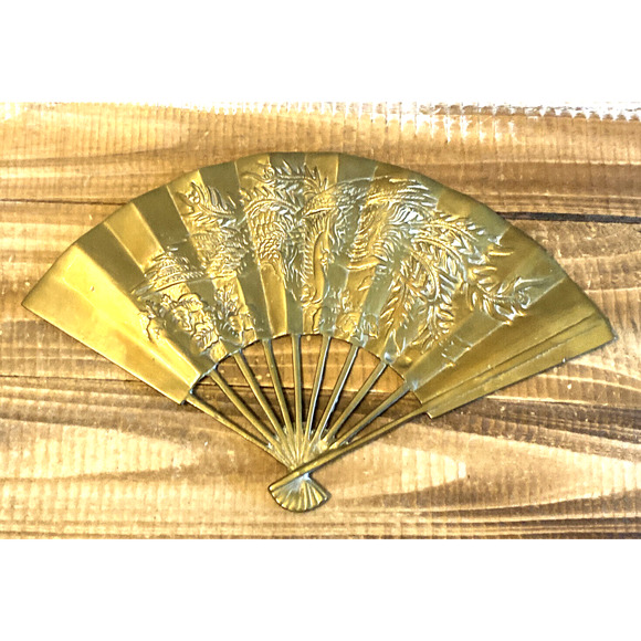 Vintage Enesco Solid Brass Dragon Paper Fan 11.75" Wide - Picture 1 of 7
